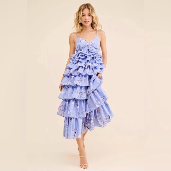 Anthropologie Dresses & Skirts - Anthropologie Geisha Designs Sleeveless Floral Tiered Ruffle Bird Midi Dress
